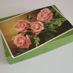 Vintage Roses Card Box EMPTY Retro Colors Shelf Decor Green Pink
